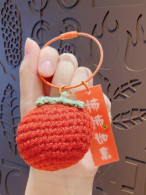 Fleece Knitted Good Things Happen Keychain Small Decoration Cartoon Crocheted Persimmon Bag Keychain