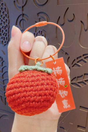 Fleece Knitted Good Things Happen Keychain Small Decoration Cartoon Crocheted Persimmon Bag Keychain