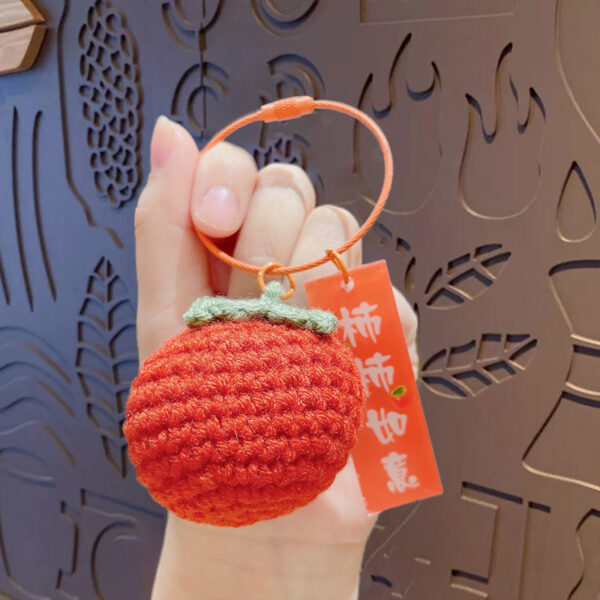 fleece knitted good things happen keychain small decoration cartoon crocheted persimmon bag keychain