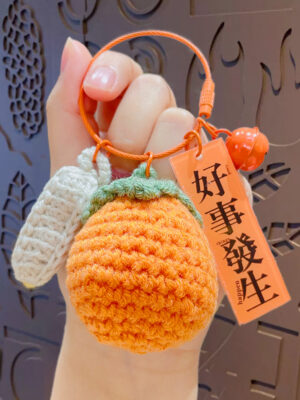 Fleece Knitted Good Things Happen Keychain Small Decoration Cartoon Crocheted Persimmon Bag Keychain