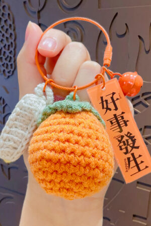 Fleece Knitted Good Things Happen Keychain Small Decoration Cartoon Crocheted Persimmon Bag Keychain