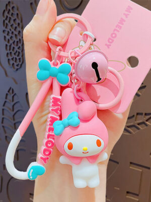 Authentic Sanrio Cartoon Beaded Bracelet Keychain, Creative Kuromi Car & Bag Key Chain Doll Pendant