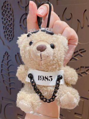 Cartoon plush trendy cool bear keychain, schoolbag small pendant, cute couple bag doll keychain