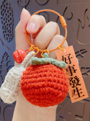 Fleece Knitted Good Things Happen Keychain Small Decoration Cartoon Crocheted Persimmon Bag Keychain