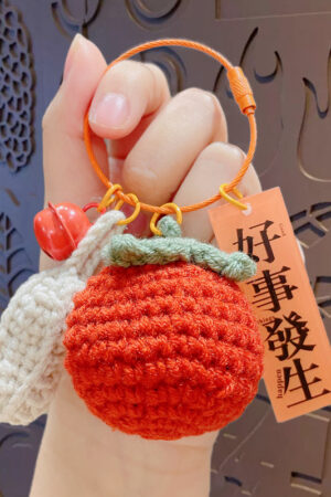 Fleece Knitted Good Things Happen Keychain Small Decoration Cartoon Crocheted Persimmon Bag Keychain