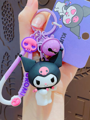 Authentic Sanrio Cartoon Beaded Bracelet Keychain, Creative Kuromi Car & Bag Key Chain Doll Pendant