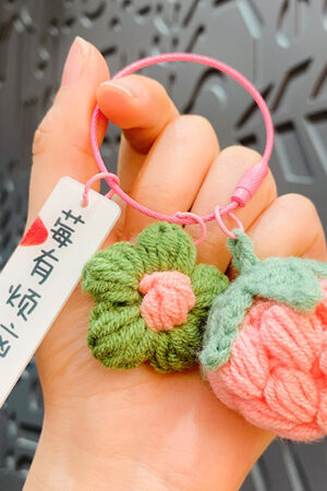 Fleece Knitted Good Things Happen Keychain Small Decoration Cartoon Crocheted Persimmon Bag Keychain
