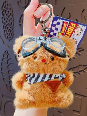 Cartoon plush trendy cool bear keychain, schoolbag small pendant, cute couple bag doll keychain