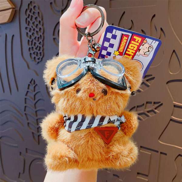 cartoon plush trendy cool bear keychain, schoolbag small pendant, cute couple bag doll keychain