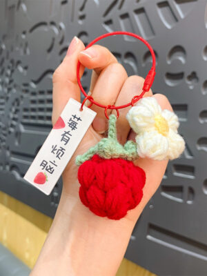 Fleece Knitted Good Things Happen Keychain Small Decoration Cartoon Crocheted Persimmon Bag Keychain