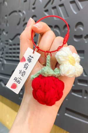 Fleece Knitted Good Things Happen Keychain Small Decoration Cartoon Crocheted Persimmon Bag Keychain