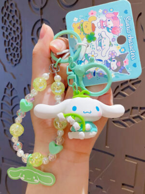 Authentic Sanrio Cartoon Beaded Bracelet Keychain, Creative Kuromi Car & Bag Key Chain Doll Pendant