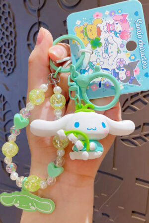 Authentic Sanrio Cartoon Beaded Bracelet Keychain, Creative Kuromi Car & Bag Key Chain Doll Pendant