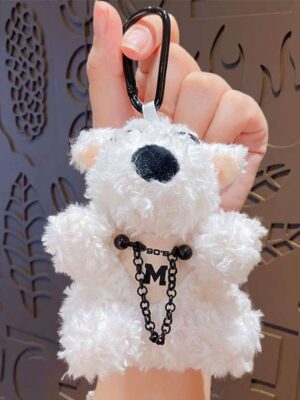 Cartoon plush trendy cool bear keychain, schoolbag small pendant, cute couple bag doll keychain