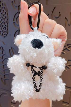 Cartoon plush trendy cool bear keychain, schoolbag small pendant, cute couple bag doll keychain