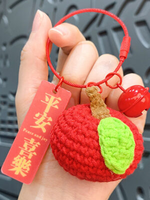 Fleece Knitted Good Things Happen Keychain Small Decoration Cartoon Crocheted Persimmon Bag Keychain