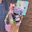 authentic sanrio cartoon beaded bracelet keychain, creative kuromi car & bag key chain doll pendant