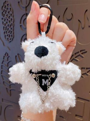 Cartoon plush trendy cool bear keychain, schoolbag small pendant, cute couple bag doll keychain