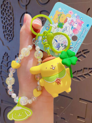 Authentic Sanrio Cartoon Beaded Bracelet Keychain, Creative Kuromi Car & Bag Key Chain Doll Pendant