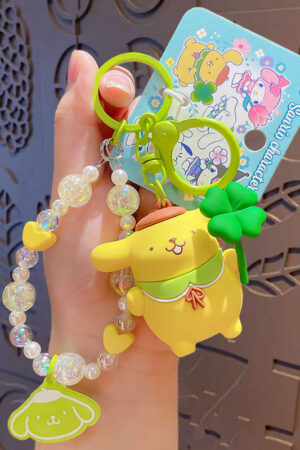 Authentic Sanrio Cartoon Beaded Bracelet Keychain, Creative Kuromi Car & Bag Key Chain Doll Pendant