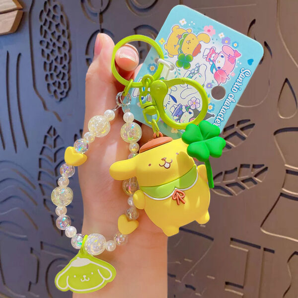 authentic sanrio cartoon beaded bracelet keychain, creative kuromi car & bag key chain doll pendant