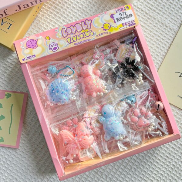 24 piece snack toy pendant squishies set in color box – stress relief essential