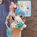 authentic sanrio cartoon beaded bracelet keychain, creative kuromi car & bag key chain doll pendant