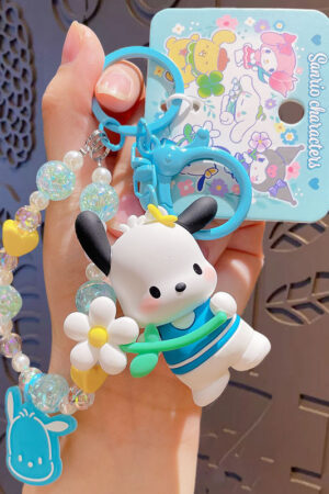Authentic Sanrio Cartoon Beaded Bracelet Keychain, Creative Kuromi Car & Bag Key Chain Doll Pendant