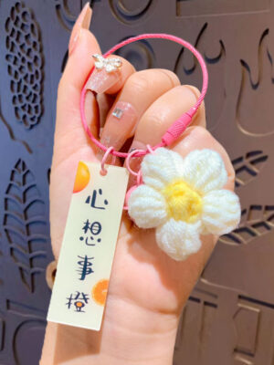 Fleece Knitted Good Things Happen Keychain Small Decoration Cartoon Crocheted Persimmon Bag Keychain