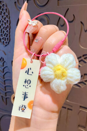 Fleece Knitted Good Things Happen Keychain Small Decoration Cartoon Crocheted Persimmon Bag Keychain