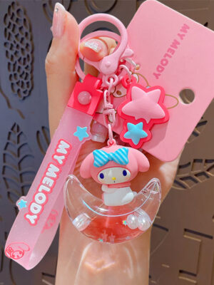 Authentic Sanrio Cartoon Beaded Bracelet Keychain, Creative Kuromi Car & Bag Key Chain Doll Pendant