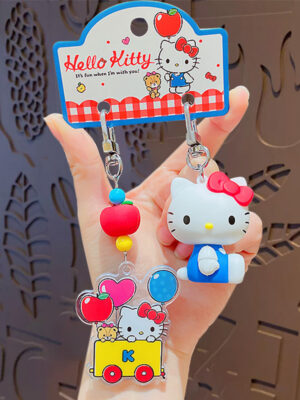 Authentic Sanrio Cartoon Beaded Bracelet Keychain, Creative Kuromi Car & Bag Key Chain Doll Pendant
