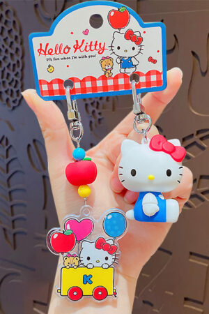 Authentic Sanrio Cartoon Beaded Bracelet Keychain, Creative Kuromi Car & Bag Key Chain Doll Pendant