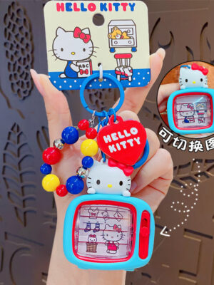 Authentic Sanrio Cartoon Beaded Bracelet Keychain, Creative Kuromi Car & Bag Key Chain Doll Pendant