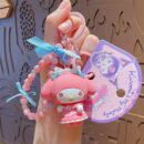 authentic sanrio cartoon beaded bracelet keychain, creative kuromi car & bag key chain doll pendant