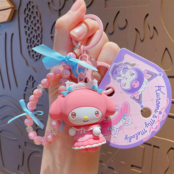 authentic sanrio cartoon beaded bracelet keychain, creative kuromi car & bag key chain doll pendant