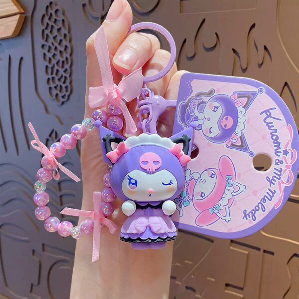 authentic sanrio cartoon beaded bracelet keychain, creative kuromi car & bag key chain doll pendant
