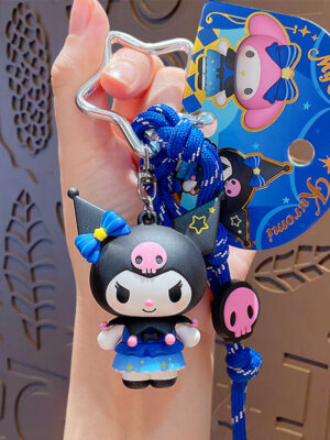 Authentic Sanrio Cartoon Beaded Bracelet Keychain, Creative Kuromi Car & Bag Key Chain Doll Pendant
