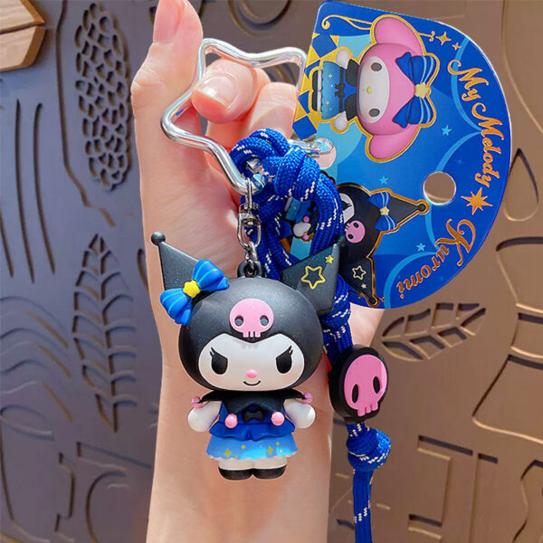 authentic sanrio cartoon beaded bracelet keychain, creative kuromi car & bag key chain doll pendant