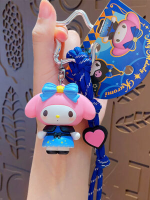 Authentic Sanrio Cartoon Beaded Bracelet Keychain, Creative Kuromi Car & Bag Key Chain Doll Pendant
