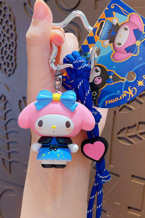 Authentic Sanrio Cartoon Beaded Bracelet Keychain, Creative Kuromi Car & Bag Key Chain Doll Pendant
