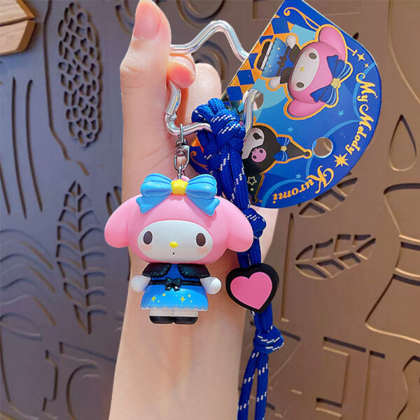 authentic sanrio cartoon beaded bracelet keychain, creative kuromi car & bag key chain doll pendant