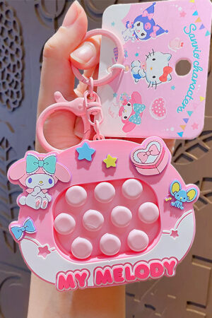 Authentic Sanrio Cartoon Beaded Bracelet Keychain, Creative Kuromi Car & Bag Key Chain Doll Pendant