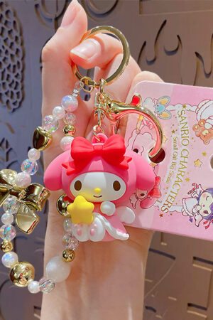 Authentic Sanrio Cartoon Beaded Bracelet Keychain, Creative Kuromi Car & Bag Key Chain Doll Pendant