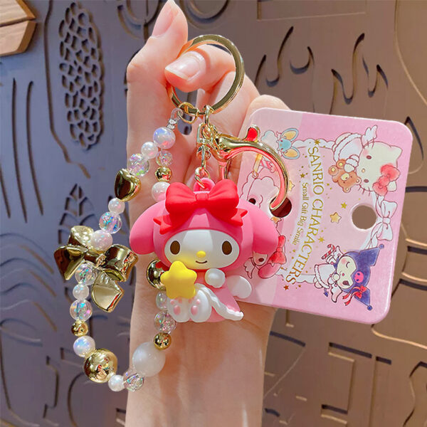 authentic sanrio cartoon beaded bracelet keychain, creative kuromi car & bag key chain doll pendant
