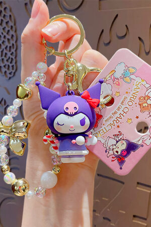 Authentic Sanrio Cartoon Beaded Bracelet Keychain, Creative Kuromi Car & Bag Key Chain Doll Pendant
