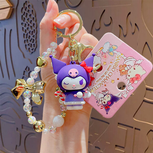 authentic sanrio cartoon beaded bracelet keychain, creative kuromi car & bag key chain doll pendant