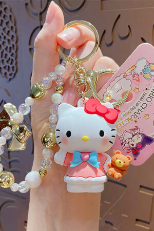 Authentic Sanrio Cartoon Beaded Bracelet Keychain, Creative Kuromi Car & Bag Key Chain Doll Pendant