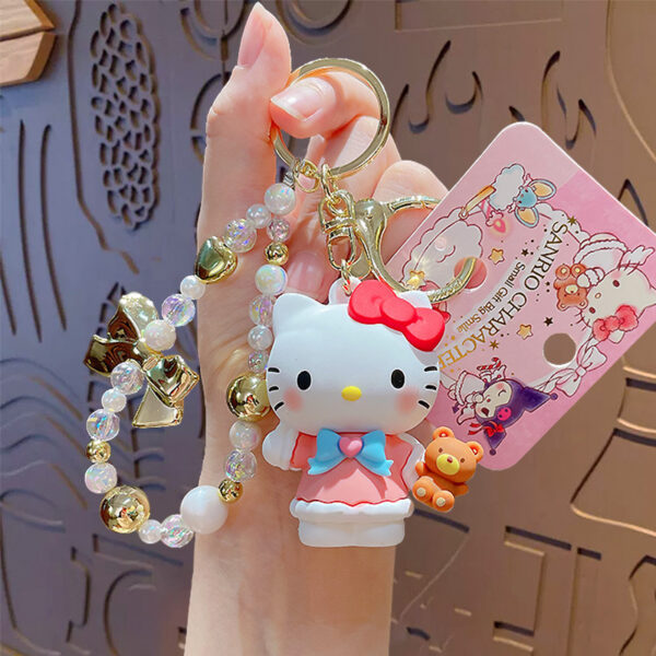 authentic sanrio cartoon beaded bracelet keychain, creative kuromi car & bag key chain doll pendant