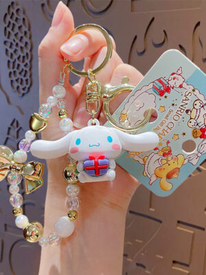 Authentic Sanrio Cartoon Beaded Bracelet Keychain, Creative Kuromi Car & Bag Key Chain Doll Pendant